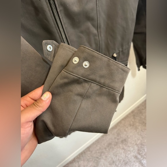 The Kooples Brown Gray Cotton Twill Leather Trim Mens Fishtail Parka Jacket - Picture 10 of 16